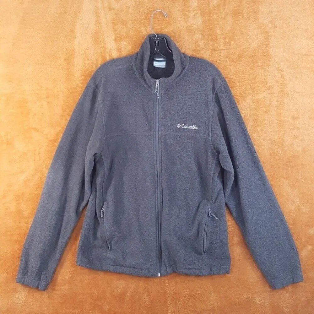 COLUMBIA Mens Jacket Small Gray Full Zip Fleece Pockets Casual